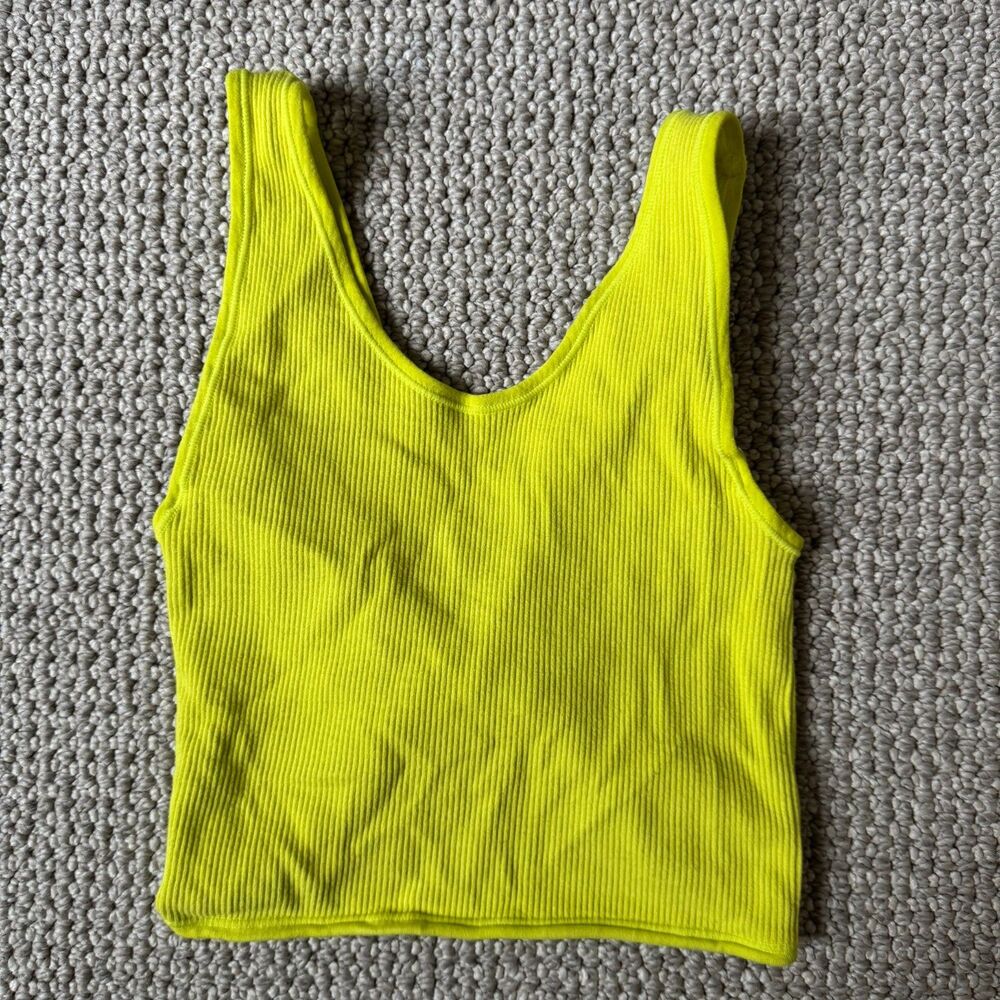 Out From Under Urban Outfitters Neon Yellow Twist Front Crop Tank XS/S